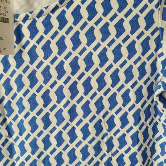 Talbots SS Stretch Scoop Neck Top Size XS Abstract Print Blue White NWT - Picture 4 of 5